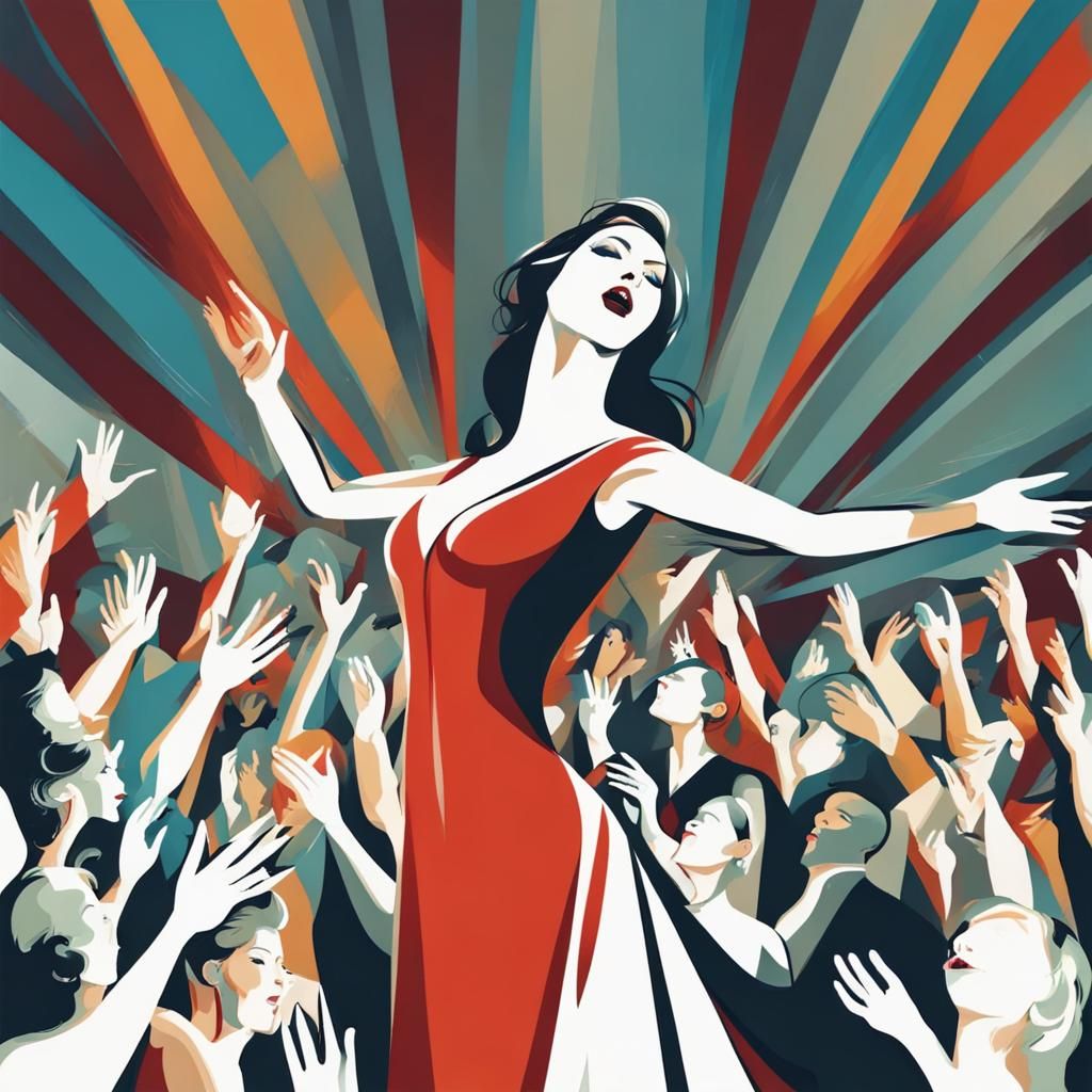 Opera Singer's Abstract Performance in Complementary Colors