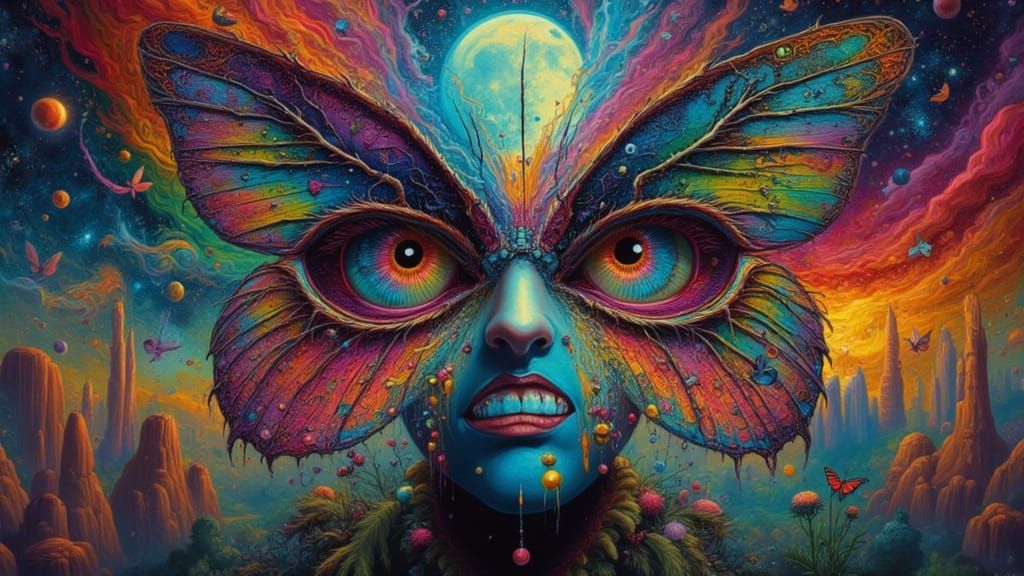 Fractal Faced Men in Psychedelic Moon Landscape