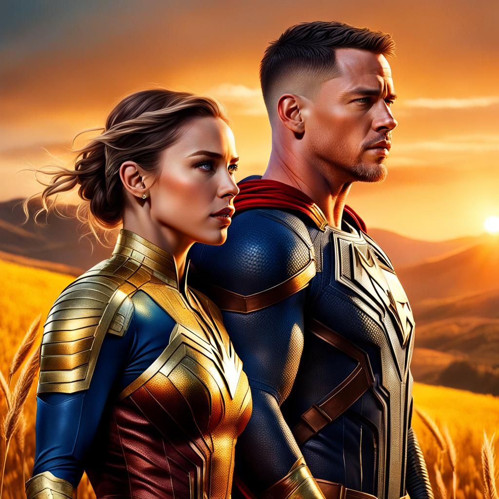 Sunset Superheroes in a Golden Field: Concept Art