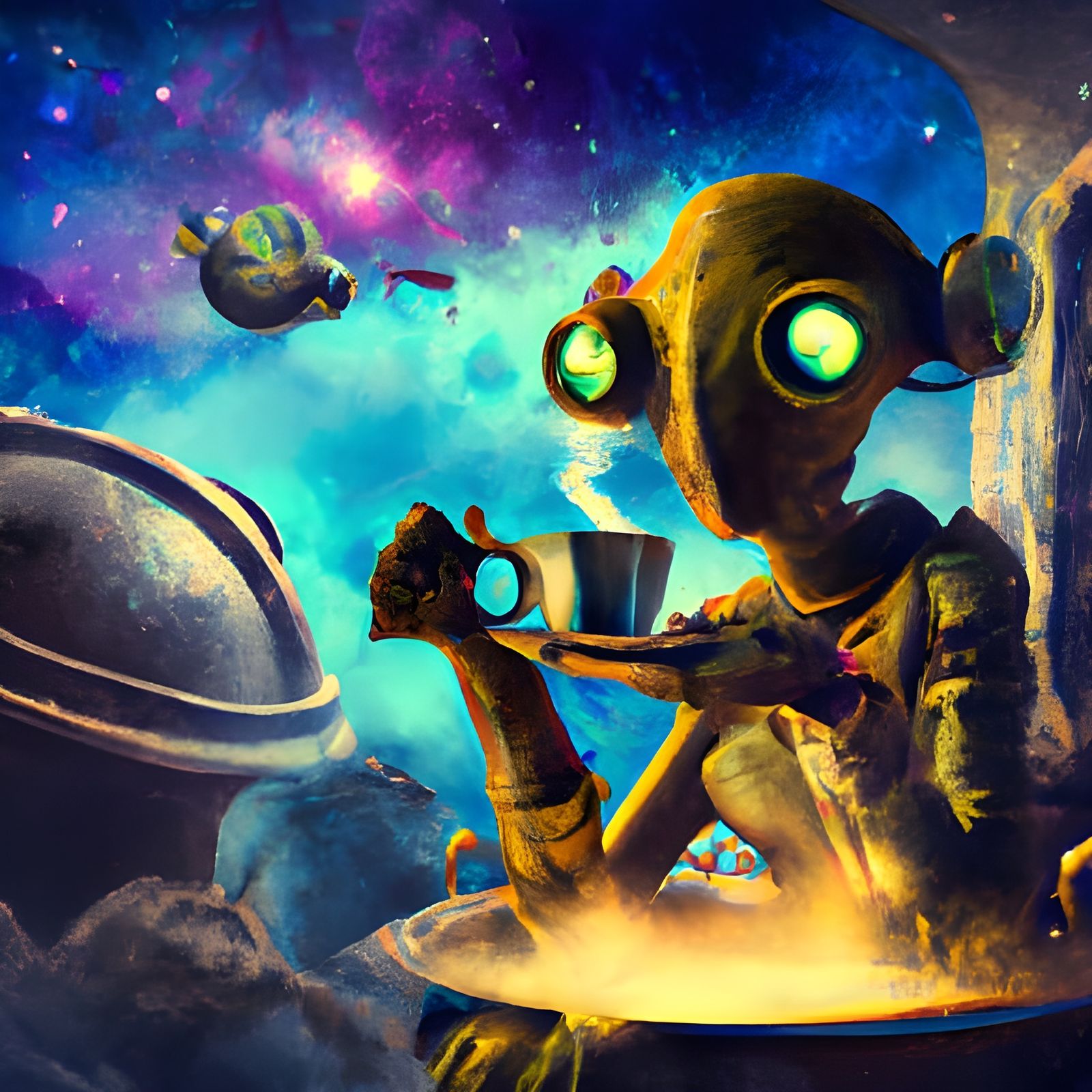 Steampunk Alien Tea Time in Deep Space