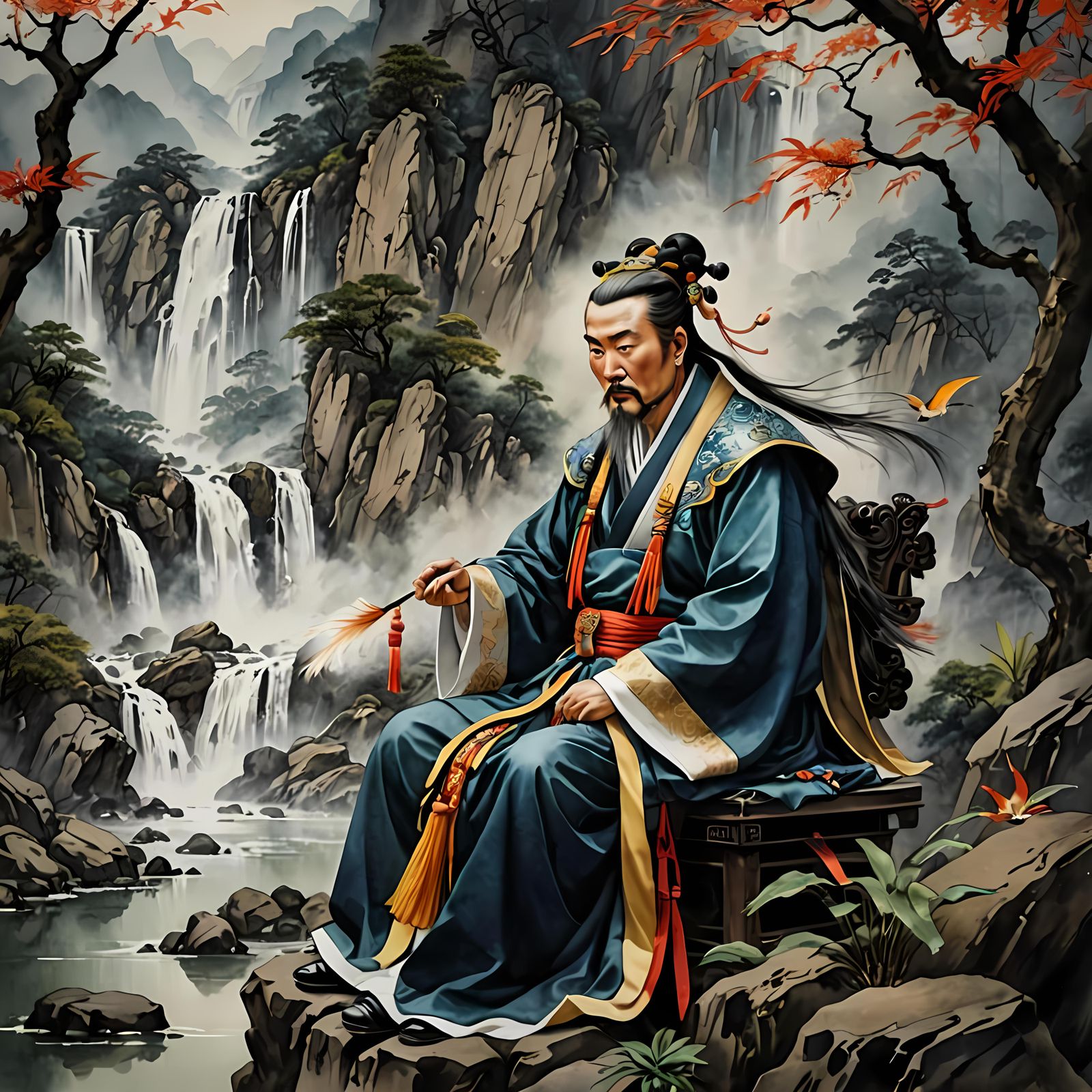 Portrait of Zhuge Liang Kongming, 諸葛亮, Wolong Fulong Sleepin...