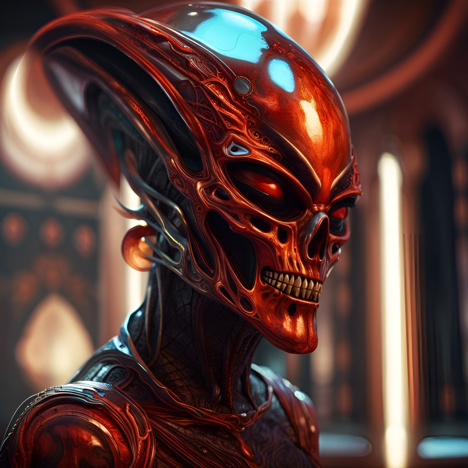 Alien Mask-Helm on Legendary King in Ink Design