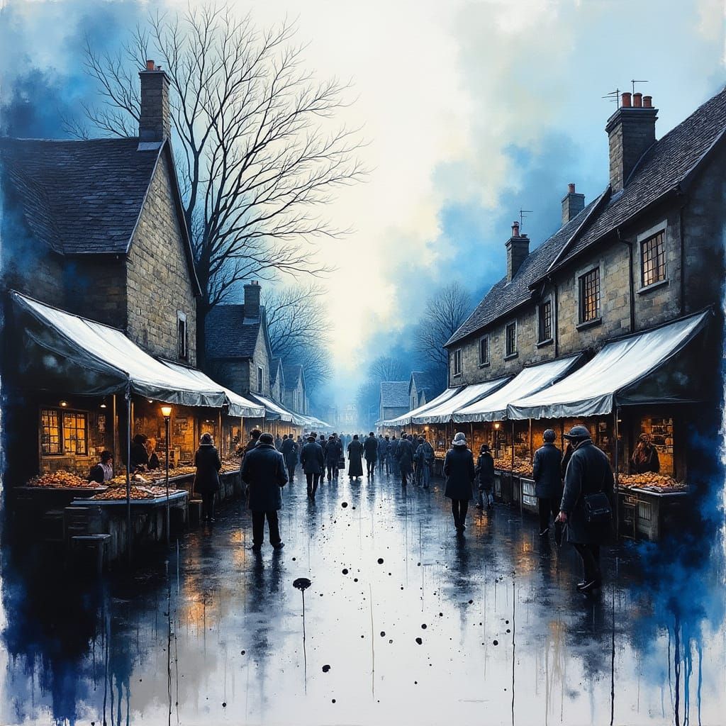 Expressive Village Market Scene in Dynamic Brushstrokes