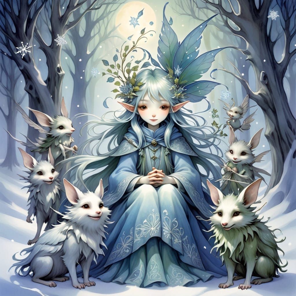 Whimsical Winter Solstice Scene in Ethereal Style