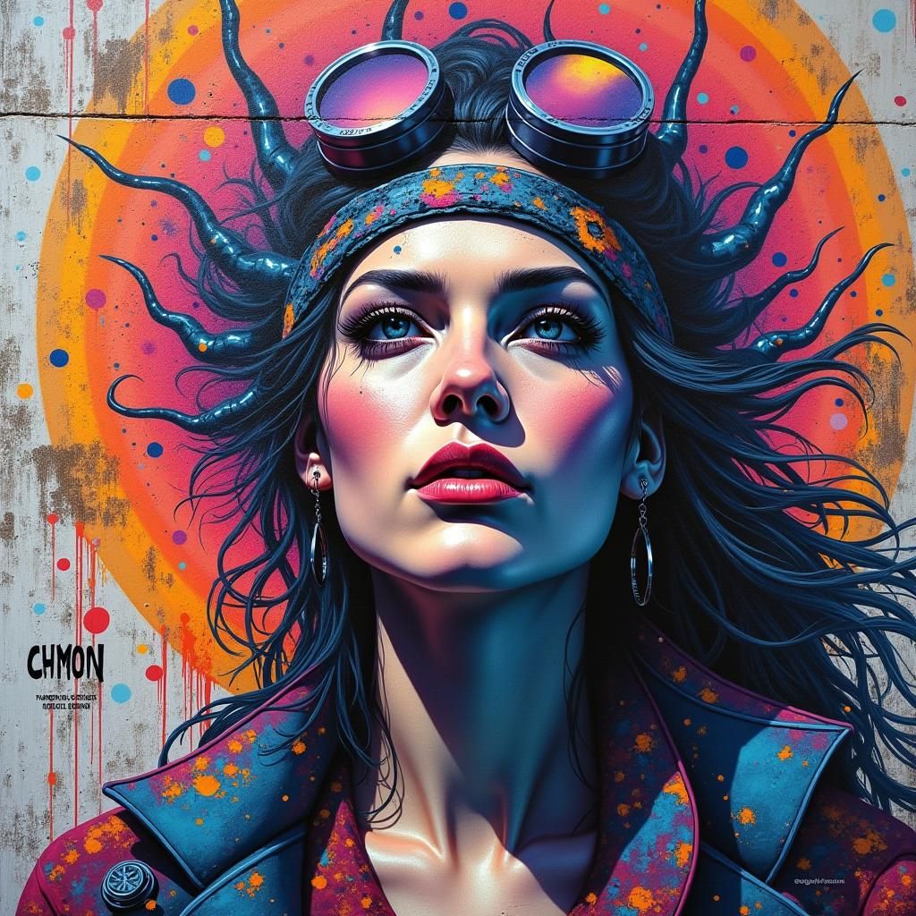 Athena Graffiti Portrait in Polychromatic Splash Art