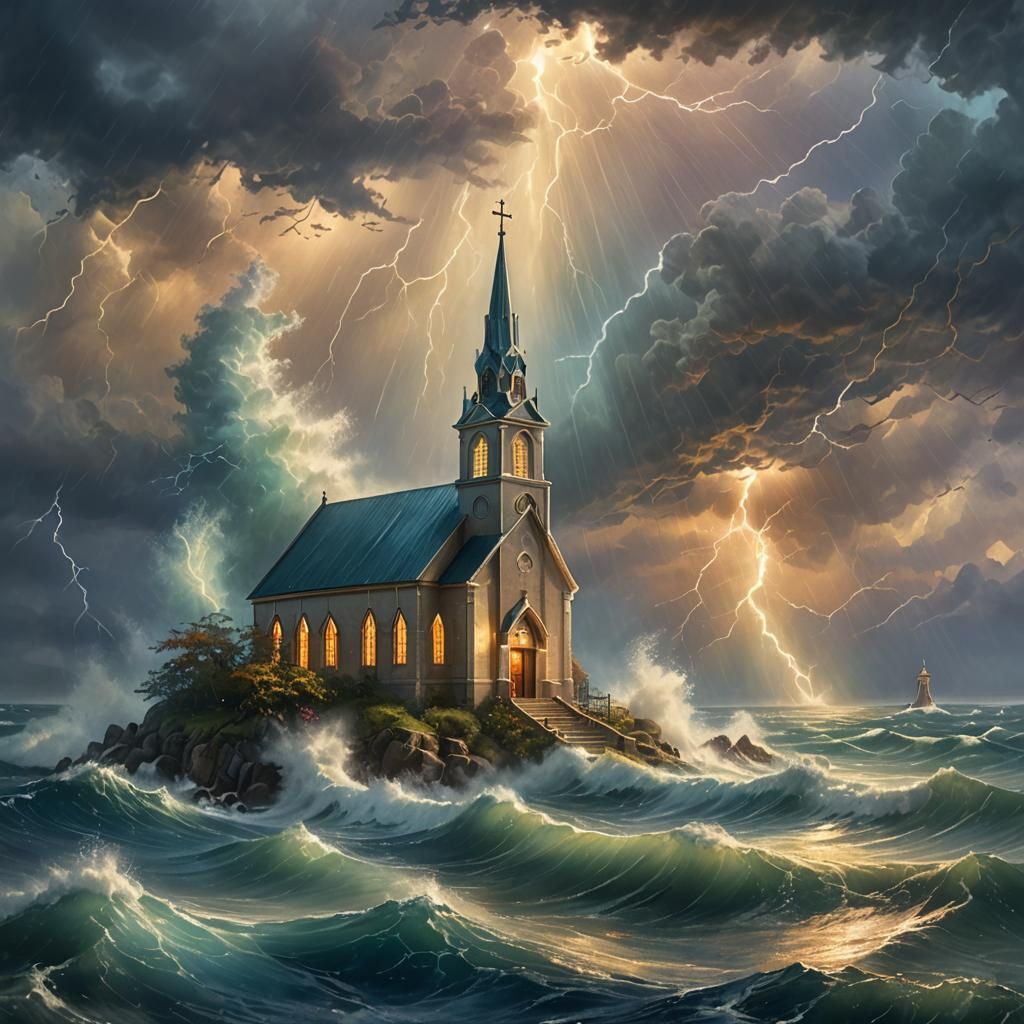 Turbulent Sea Church in Dreamy Light