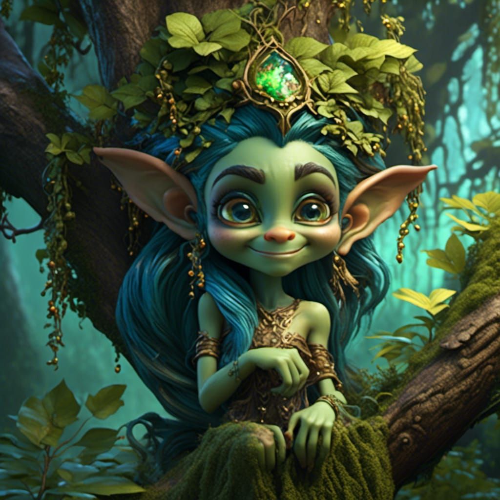 Portrait of laughing troll <lora:Bioluminescence:0.4> peekin...