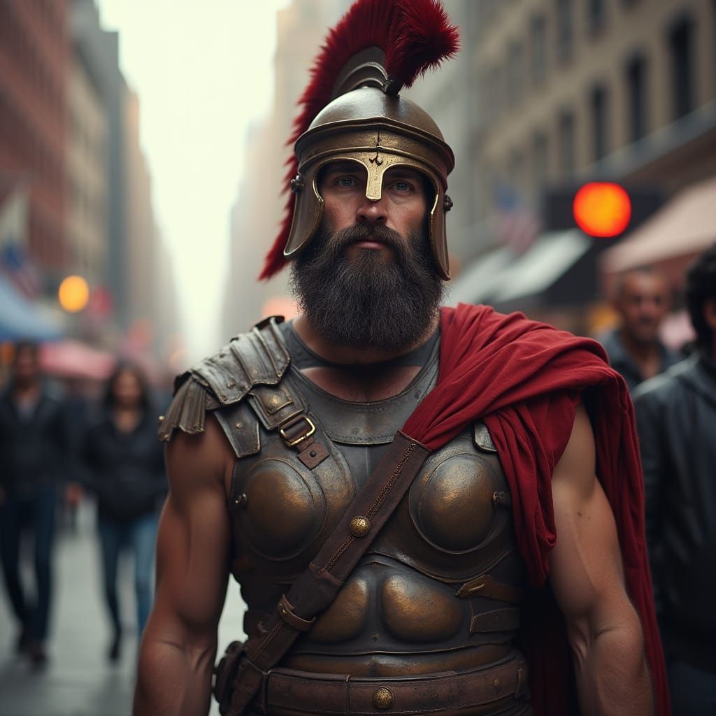 Lost Greek Warrior in Modern New York City