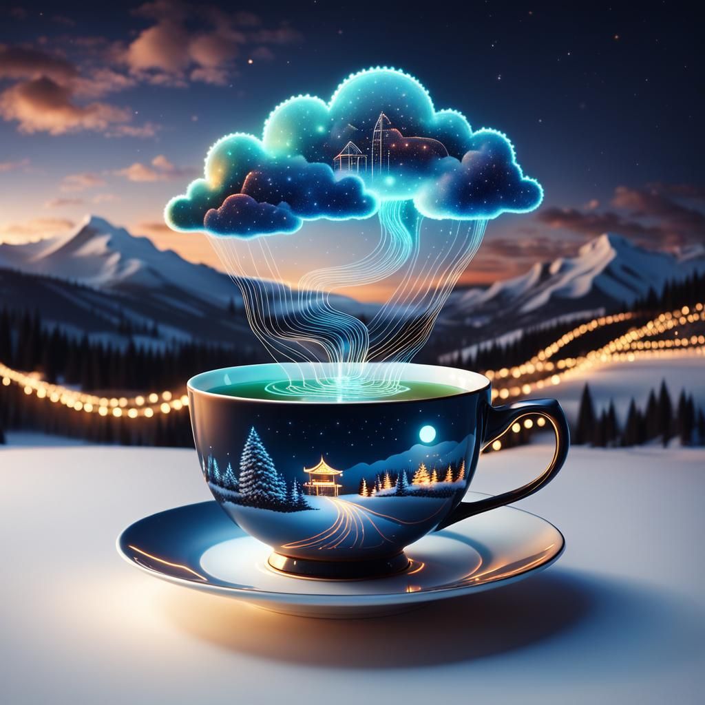 3D Luminous Teacup with Landscape of Lights