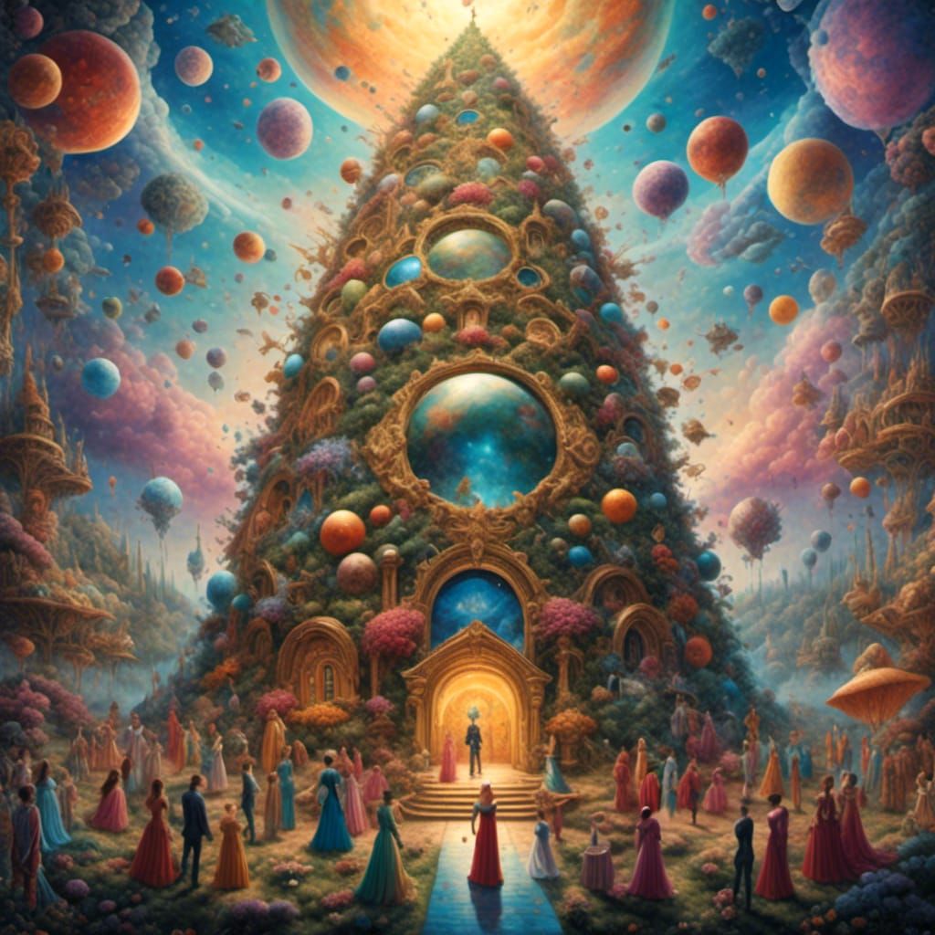 Festive T-Rex Decorates a Cosmic Christmas Tree