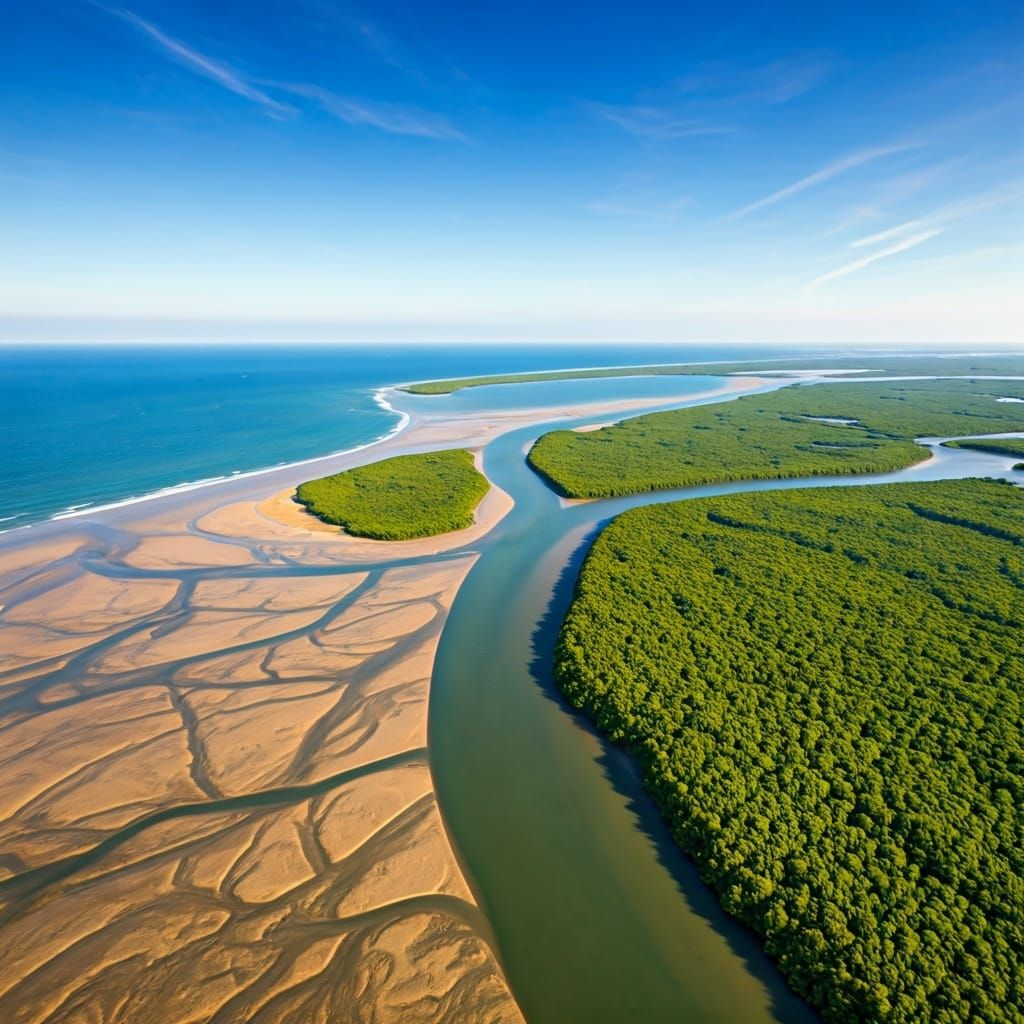 River Delta with Mangrove Fractals in Digital Art