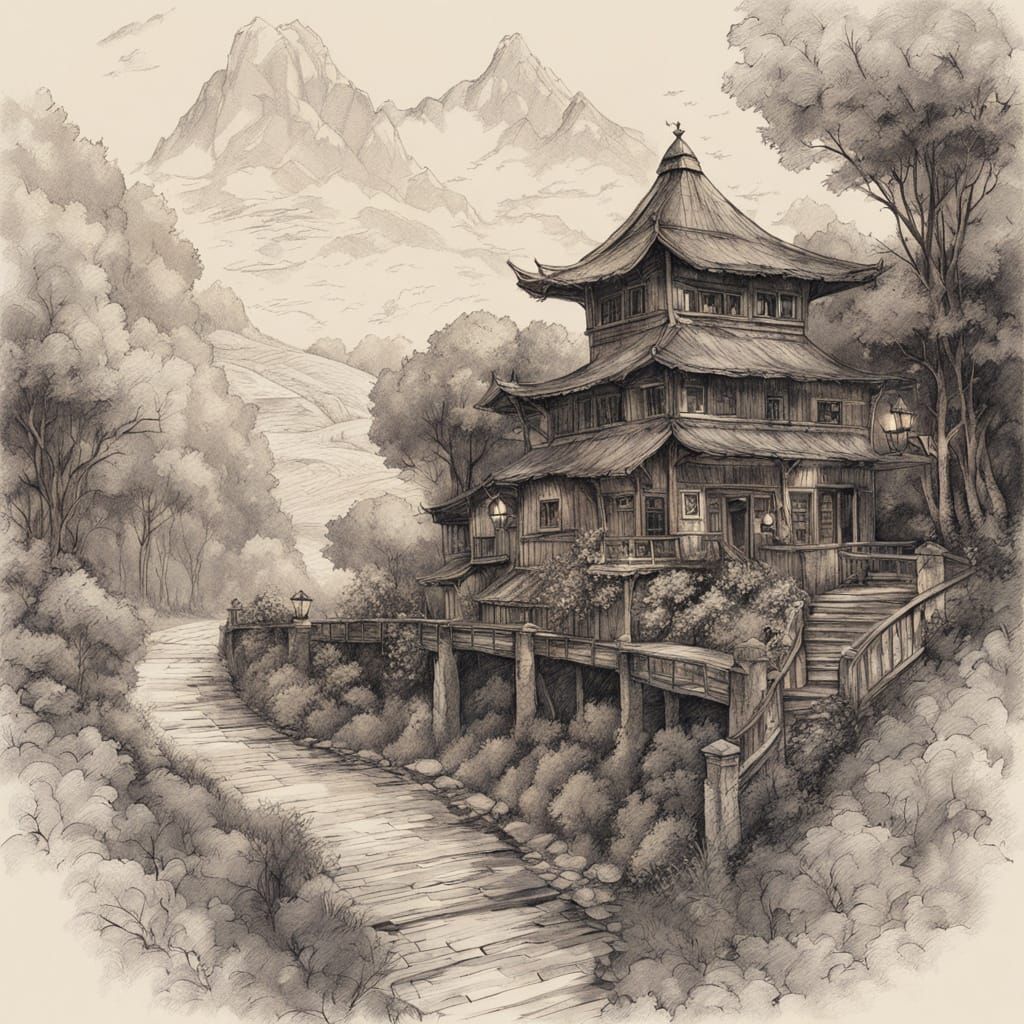 Intricate Vintage Ink Artwork in Muted Twilight