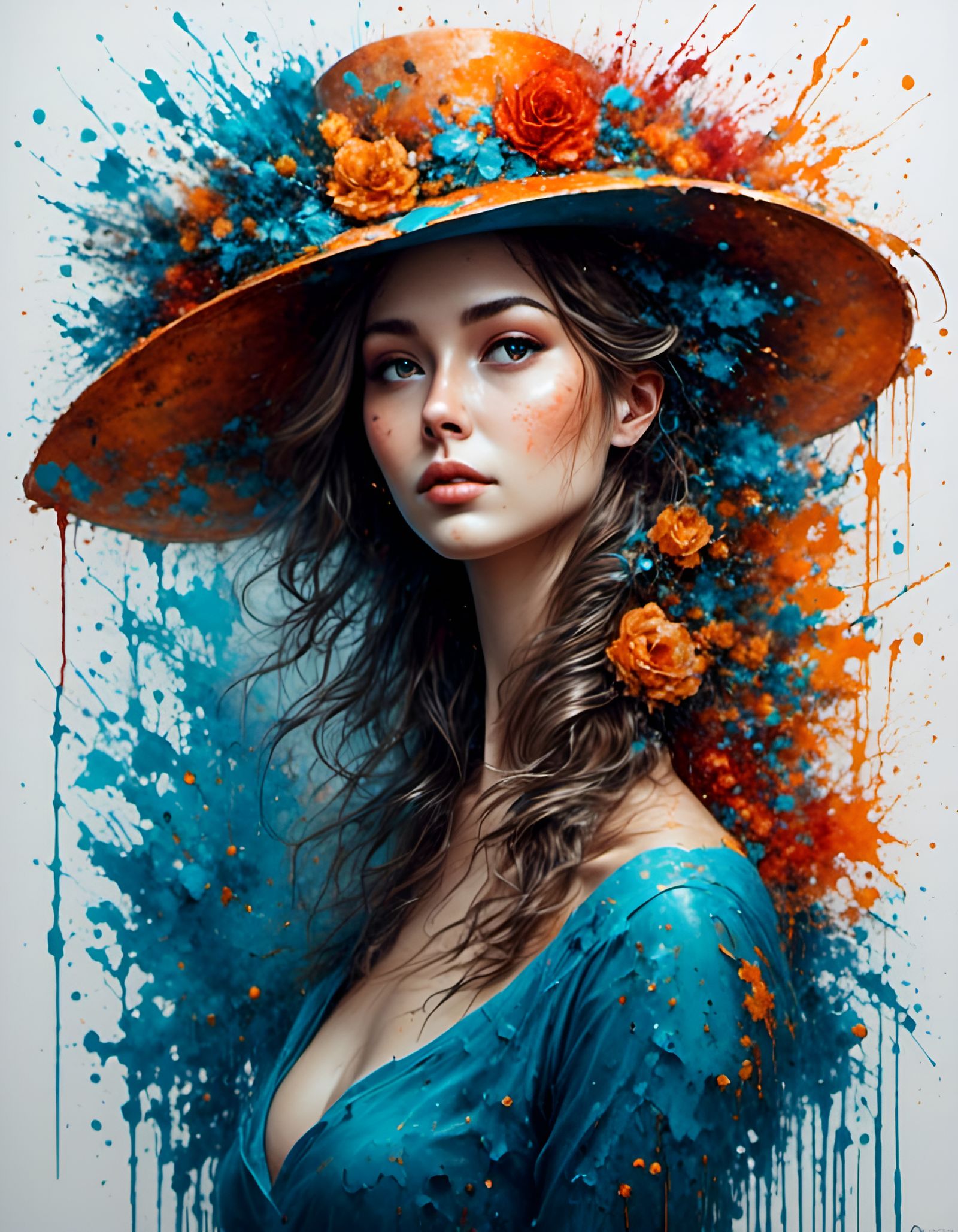 Elegant Lady Portrait in Splatter Graffiti Style