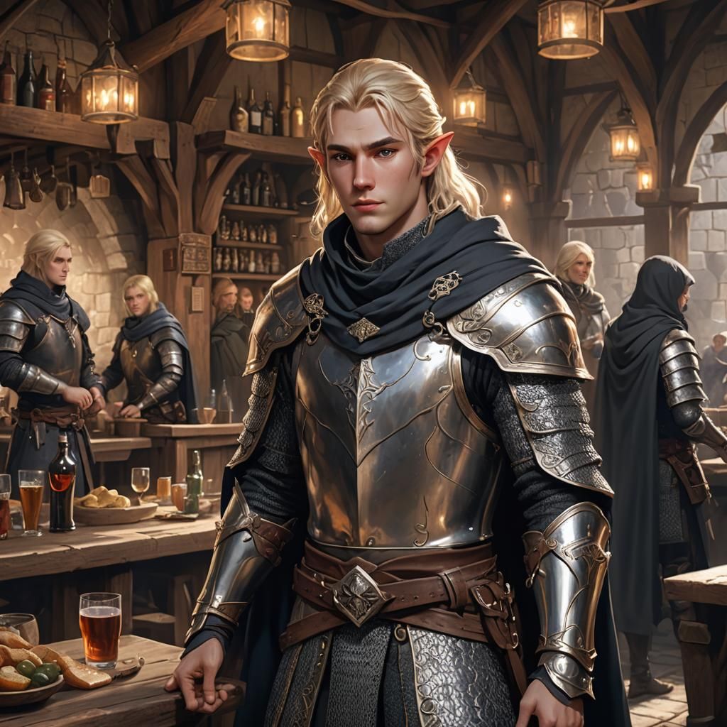 Elven Warrior in Tavern: 3D Anime Art