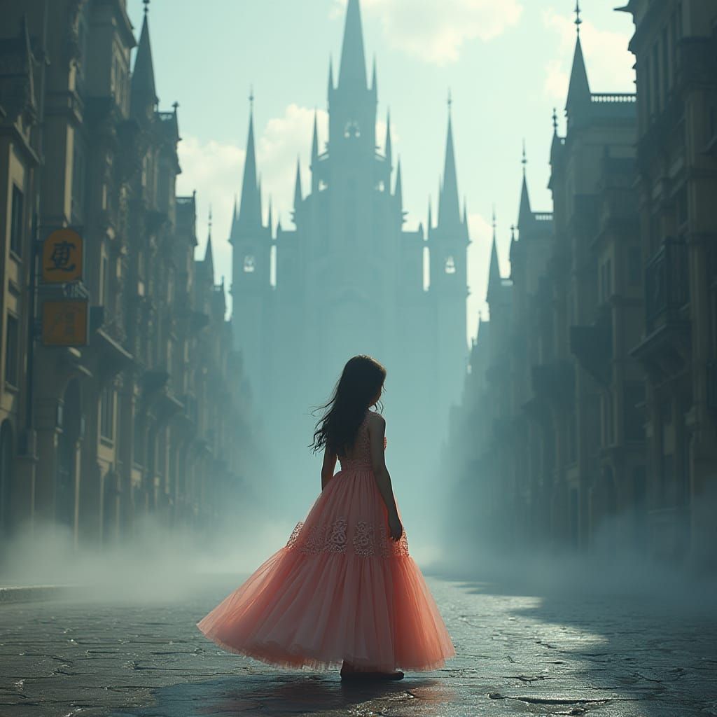 Girl in Mystical Cityscape, Fantasy Concept Art