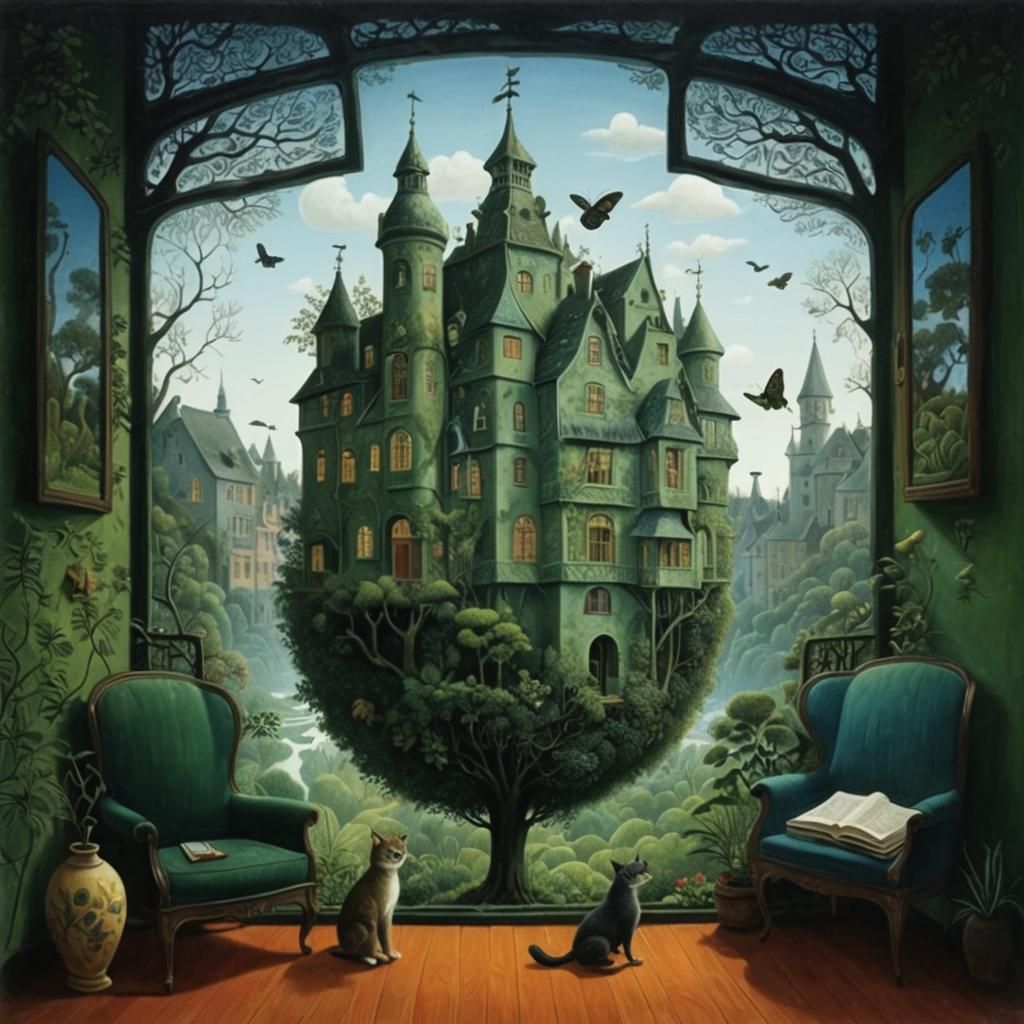 Whimsical Outdoor Scene Inspired by Naive Art