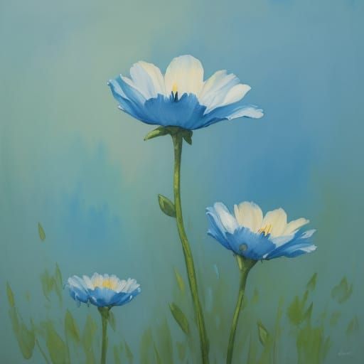 Vibrant Blue Flowers in Neo-Impressionist Oil Painting