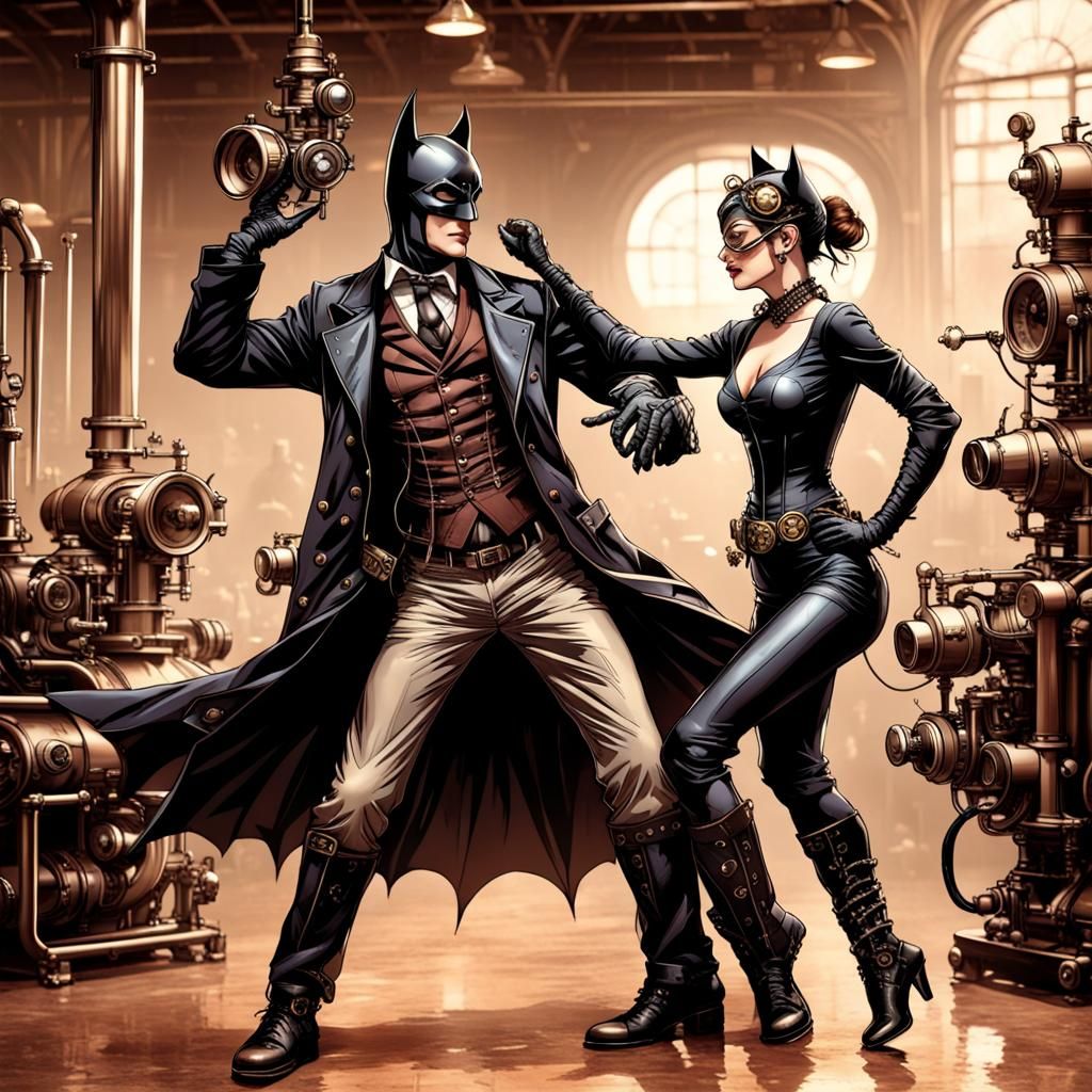 Batman and Catwoman Tango in Steampunk Style