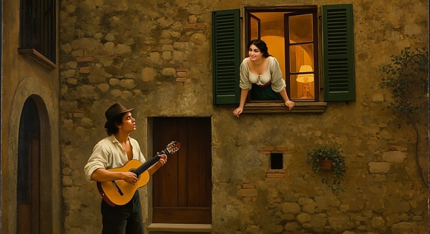 Italian Serenade: A Romantic Scene as Old Painting