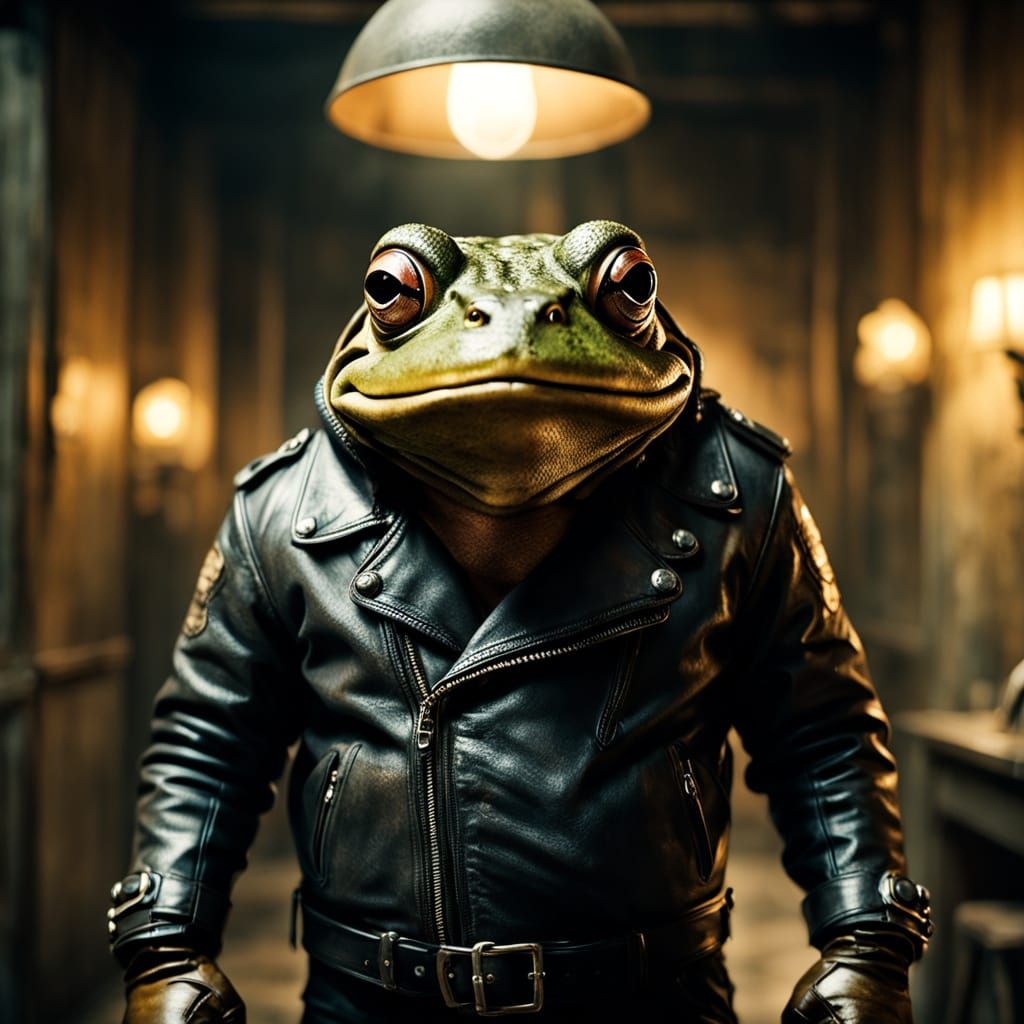 Moody Bullfrog Biker in Warm Apartment