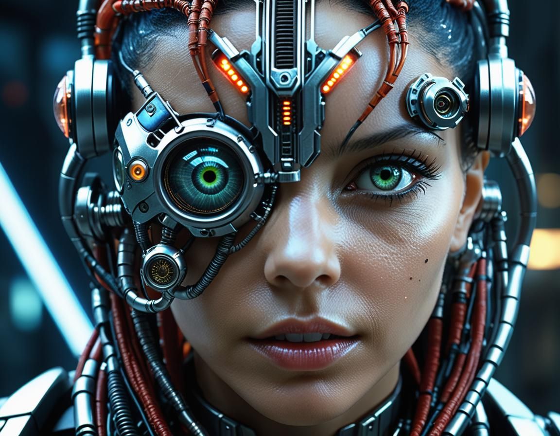 Biopunk Portrait: Cybernetic Vision in Dystopian Future
