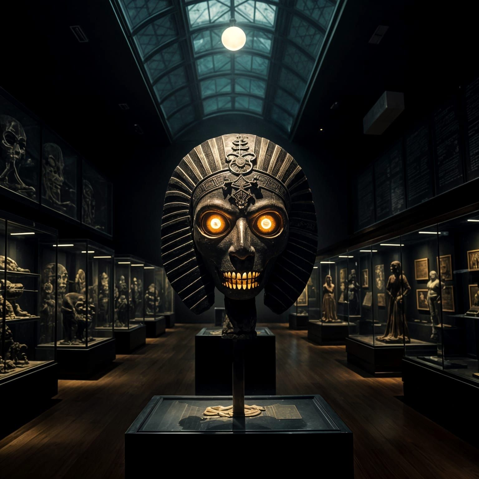 Eerie Death Mask Exhibit in Spooky Museum