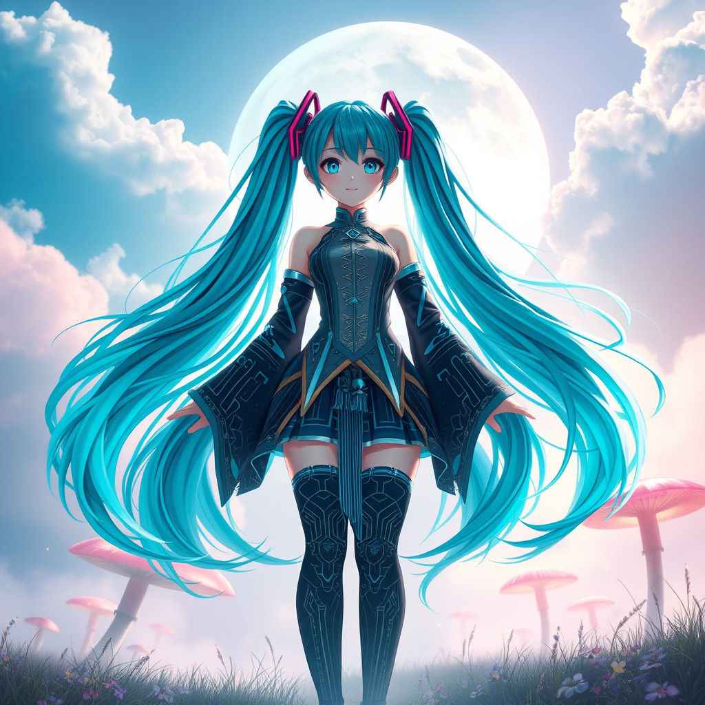 Hatsune Miku in Surreal Cyberpunk Dreamscape