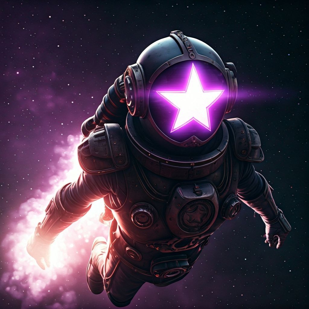 Retro Space Hero Flies Through Nebula in HDR