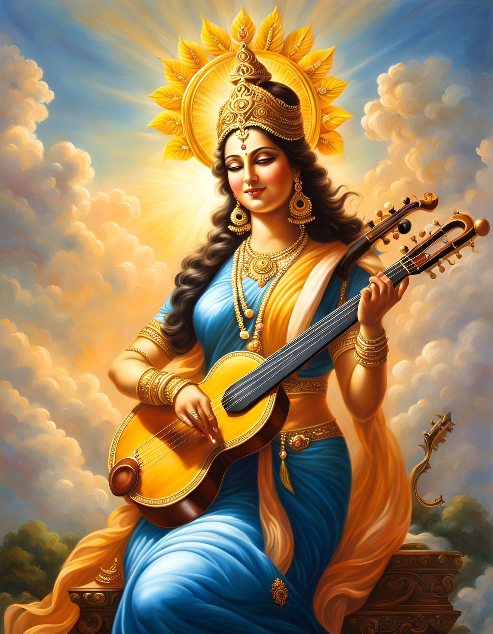 Radiant Saraswati: Goddess of Knowledge and Art