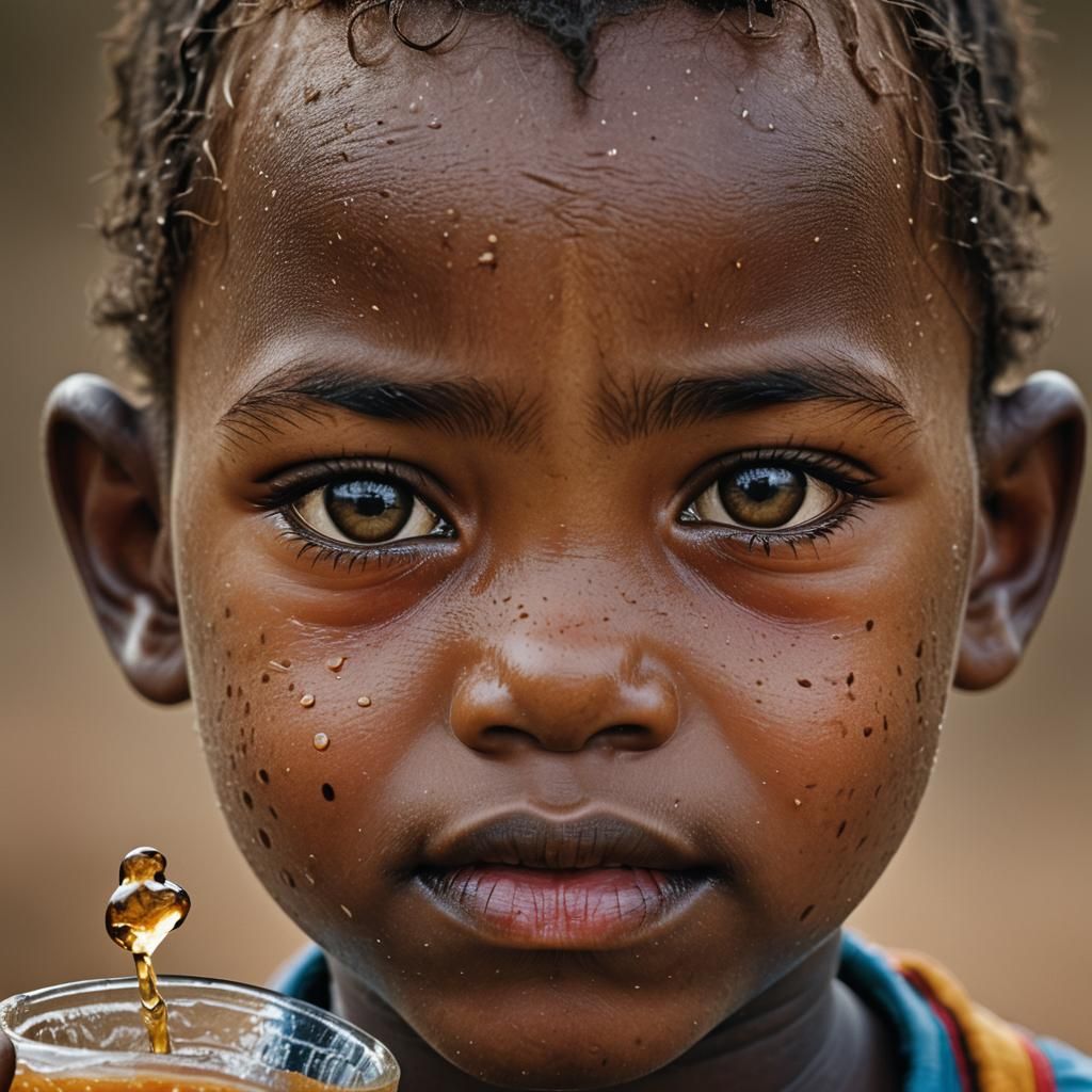 Portrait of Thirsty Child with Studio Lighting