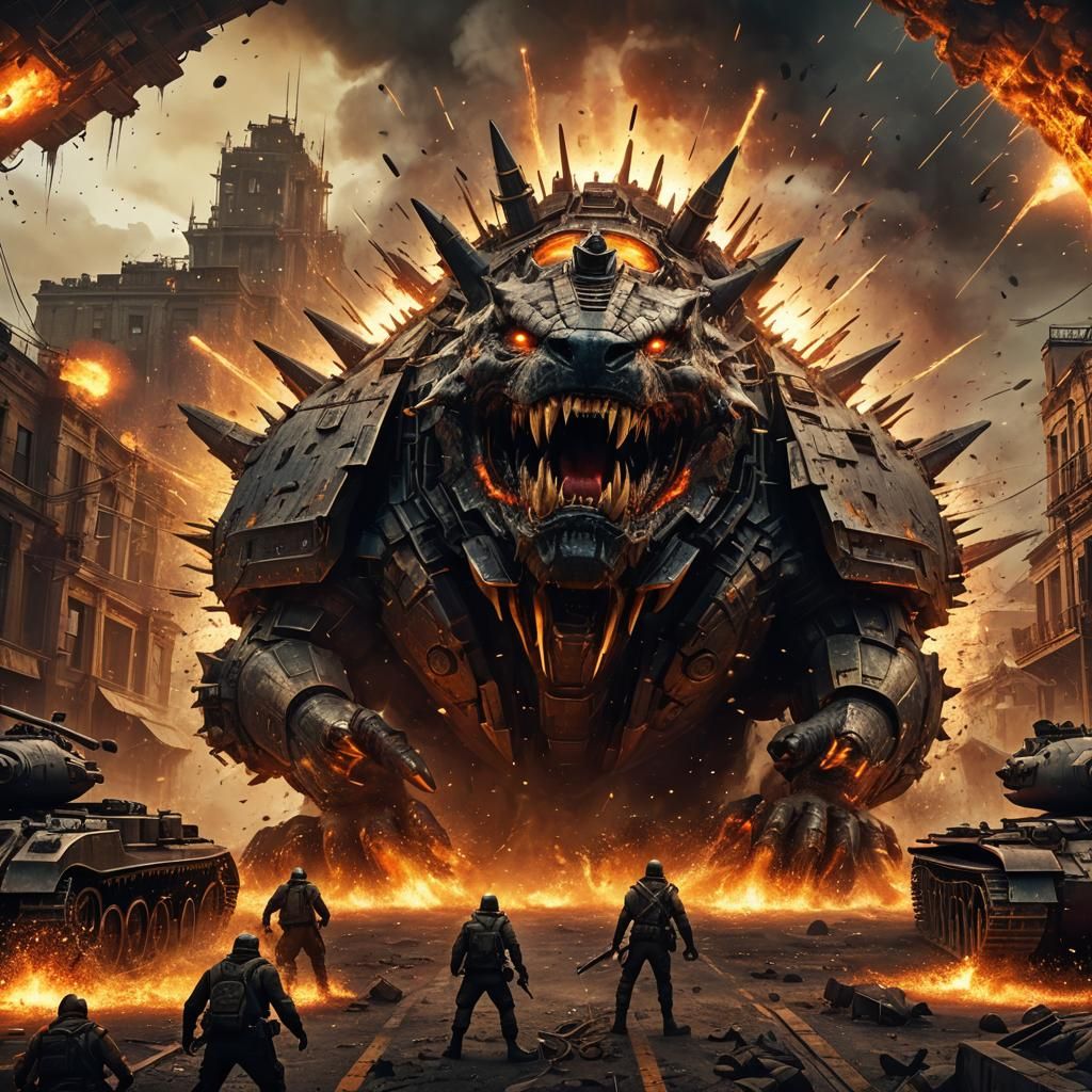 Tank Strikes Beast: Fantasy Digital Matte Painting