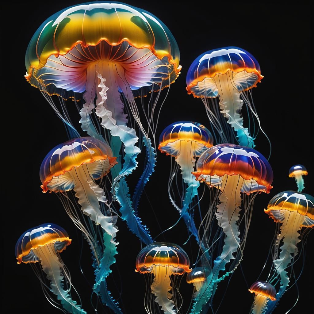 Translucent Glass Jellyfish Sculpture in Vivid Colors
