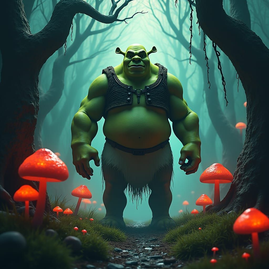 Shrek as Beast Titan in Mystical Forest Art
