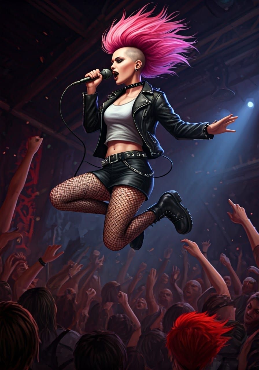 Punk Rock Singer Mid-Air, Digital Concept Art