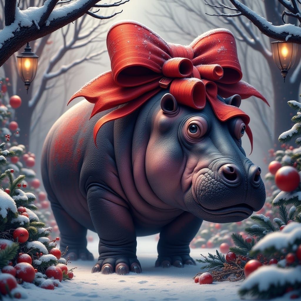 Majestic Hippo in Festive Wonderland