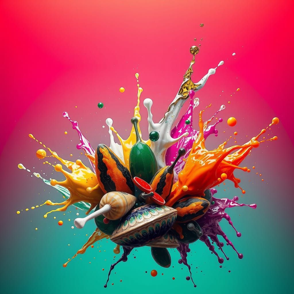 Vibrant Gradient Art Piece with Hyperrealistic Textures