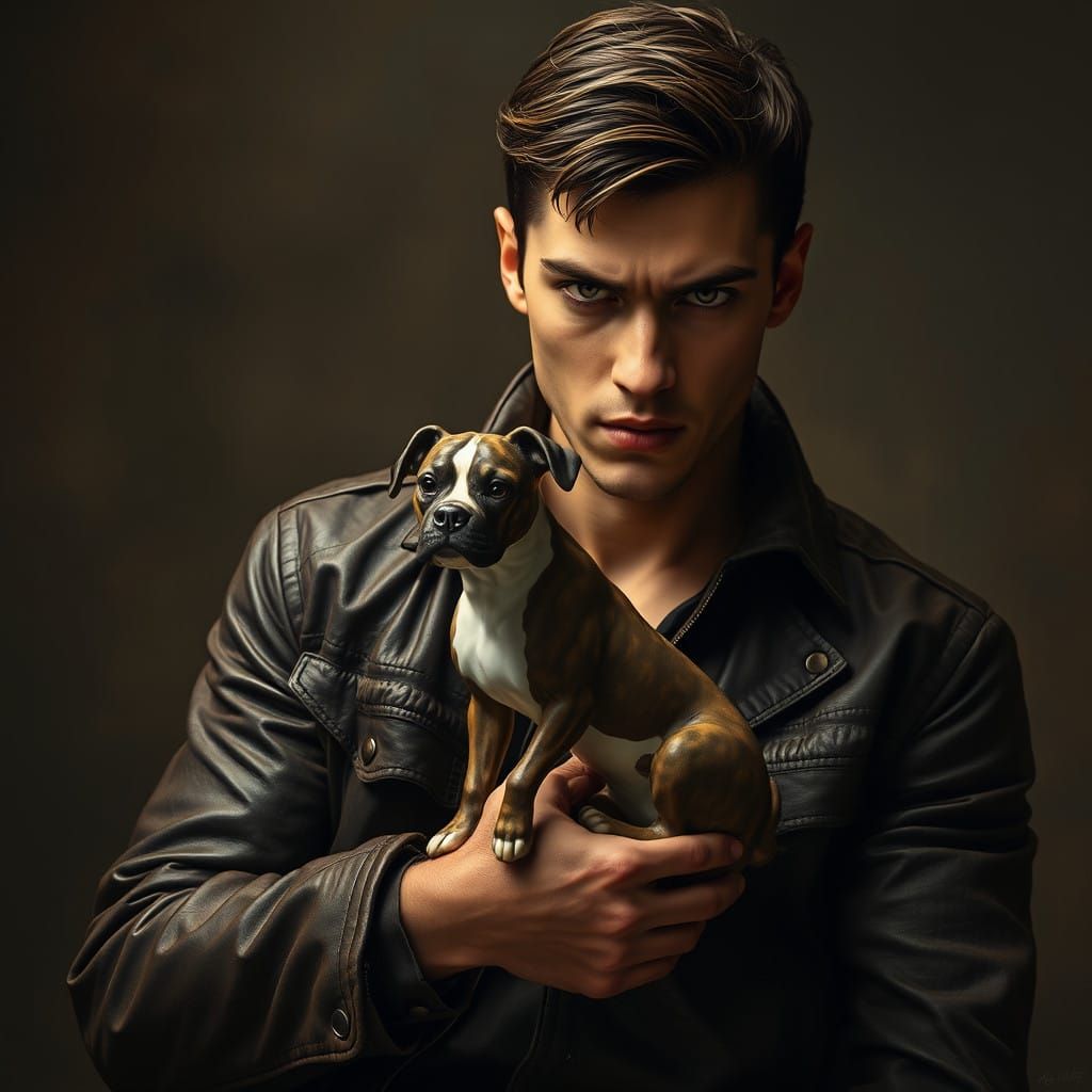 Mysterious Man Holds Antique Porcelain Boxer Dog