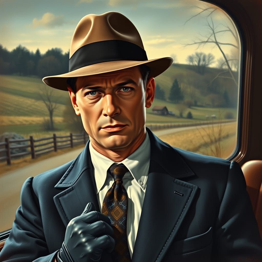 1955 Businessman in Fedora Hat, Realistic Style