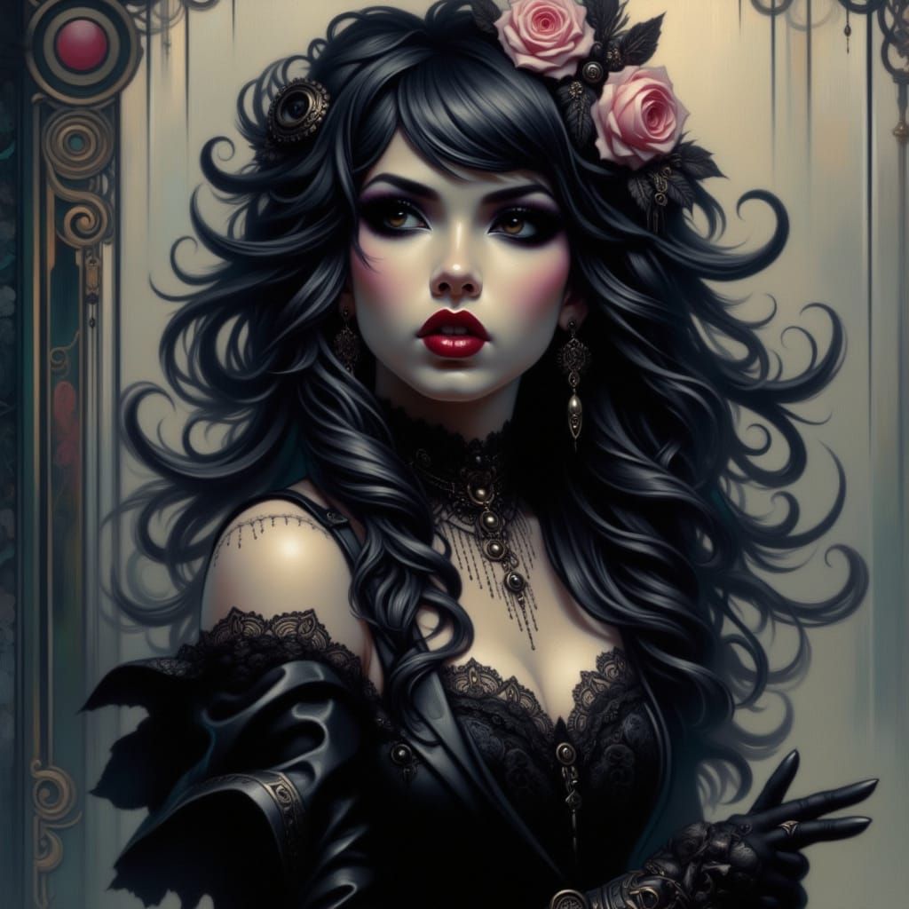 Romantic Goth Beauty in Black and White Rockabilly Style