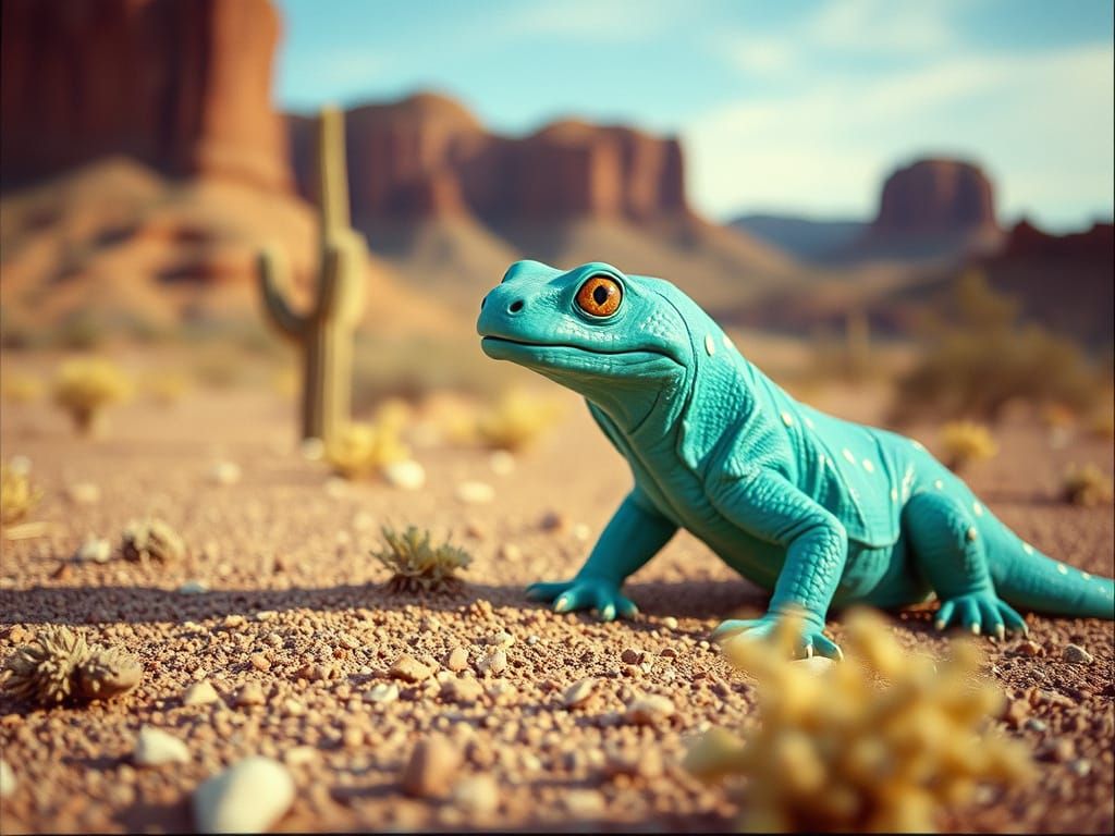 Turquoise Gila Monster in New Mexico, Cinematic Film Style