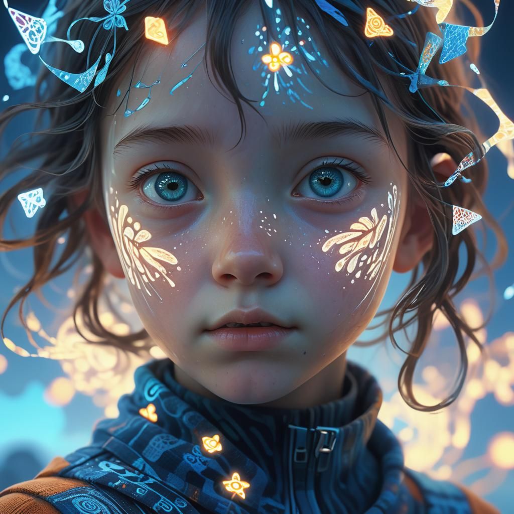 Fractal Patterns Surround Girl in Ethereal Light