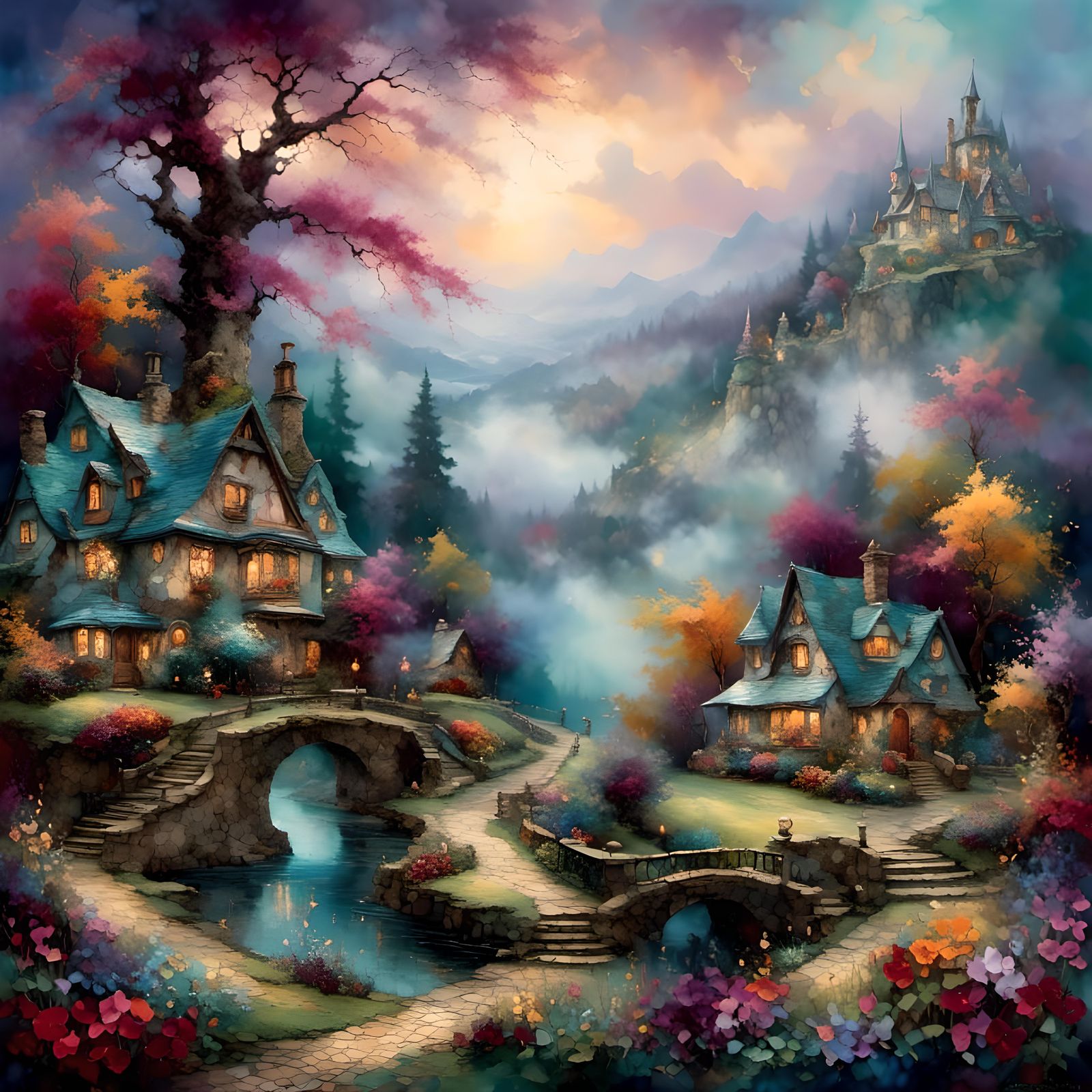 ethereal fantasy hyperdetailed mist Thomas Kinkade <lora:Eni...