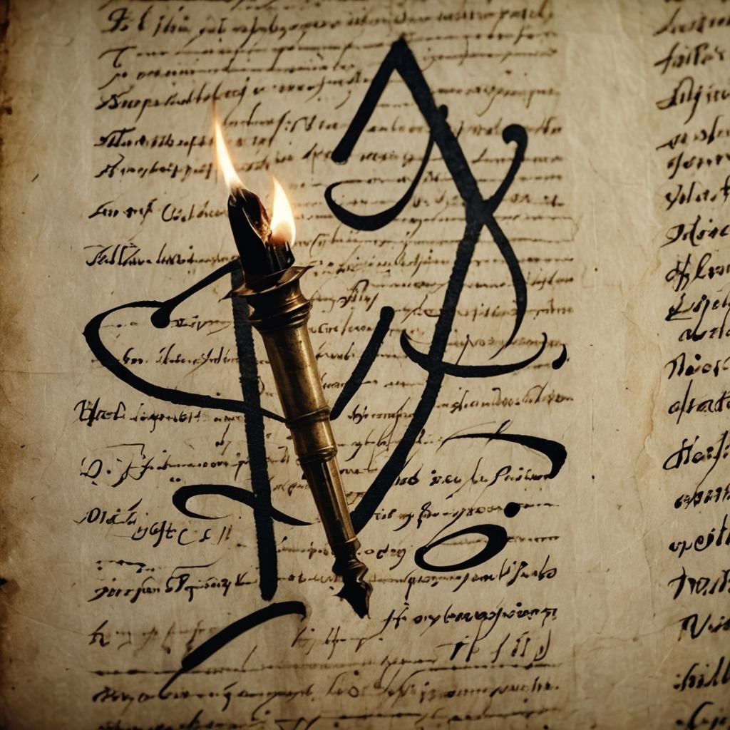 Ancient Calligraphy with Antique Nib in Scriptorium