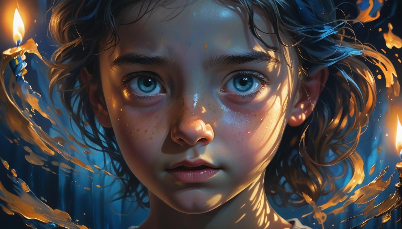 Flickering Candlelight Illuminates a Girl's Face