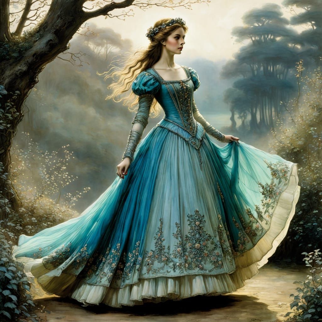 Medieval Maiden in Elaborate Ballgown