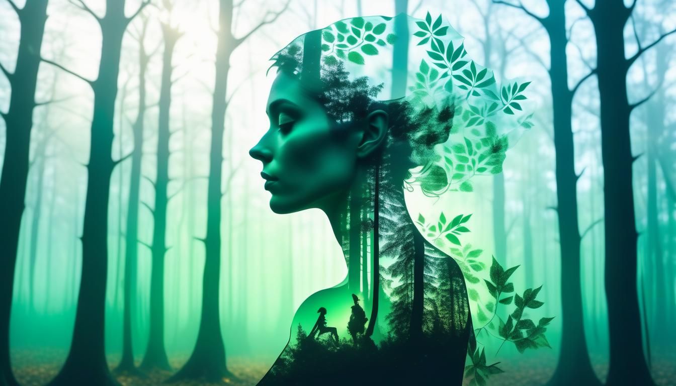 Ethereal Elf in Forest Double Exposure