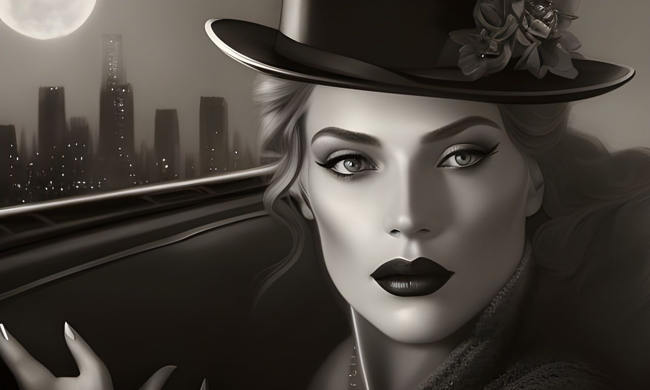 Glamorous Film Noir Couple in a Cityscape