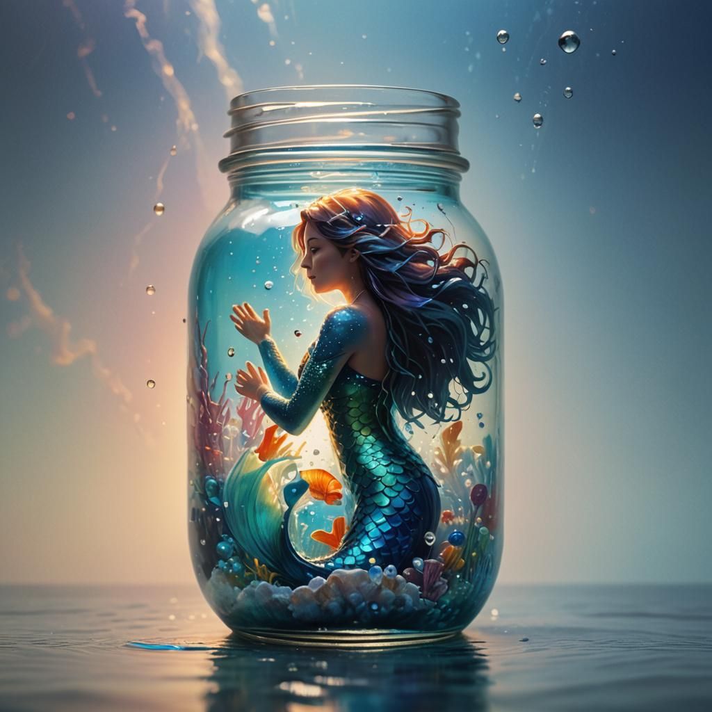 Oceanic Splash Art: Mermaid in a Jar