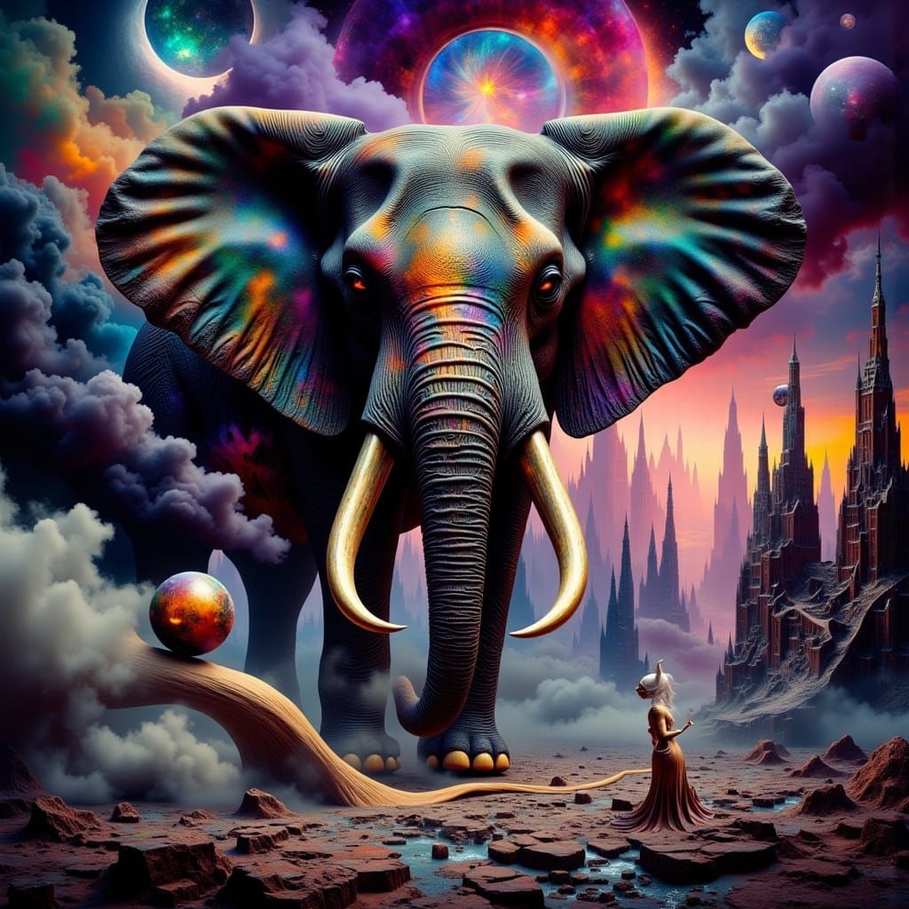 Surrealistic Elephant in a Dreamlike Landscape