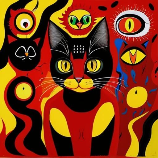 Cats with Pareidolia Faces: Surrealist Oil Painting